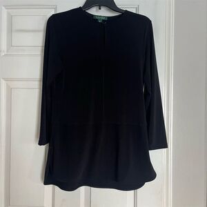Lauren Ralph Lauren Women's Black Keyhole Peplum Blouse Size S